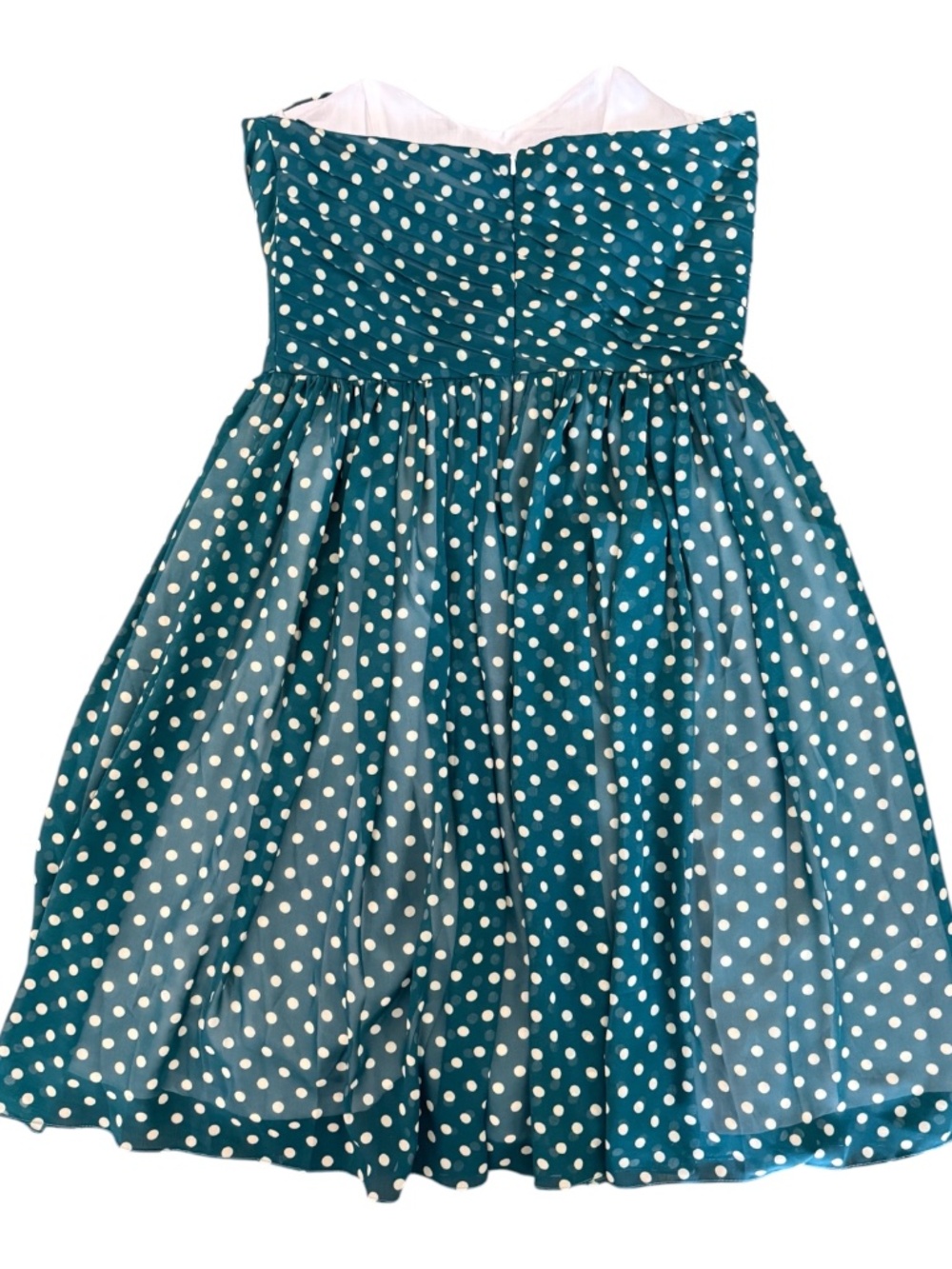 Unique Vintage Teal Polka Dot Strapless Fit Flare Dress Rockabilly L - Picture 3 of 11